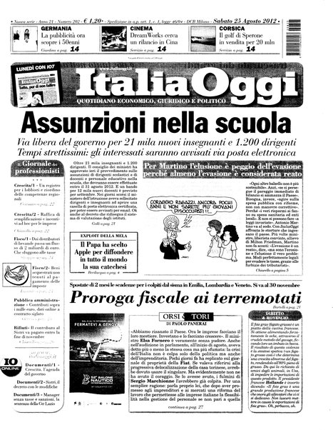 Italia oggi : quotidiano di economia finanza e politica